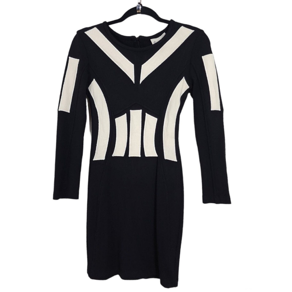 Sea New York Womens Dress Black White Wool Knit Bodycon Illusion Panel Size XS
